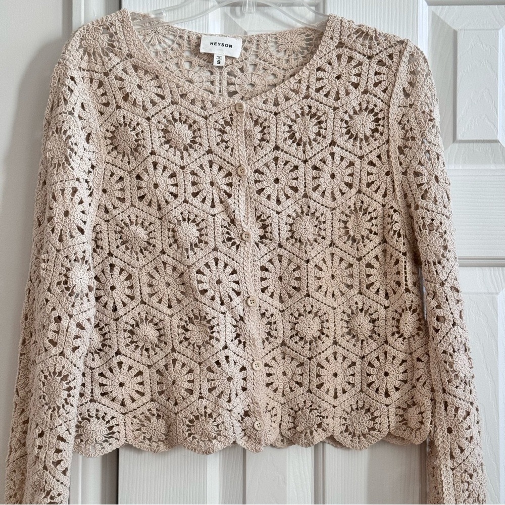 HEYSON Ivory Crochet Women Cardigan Sz S